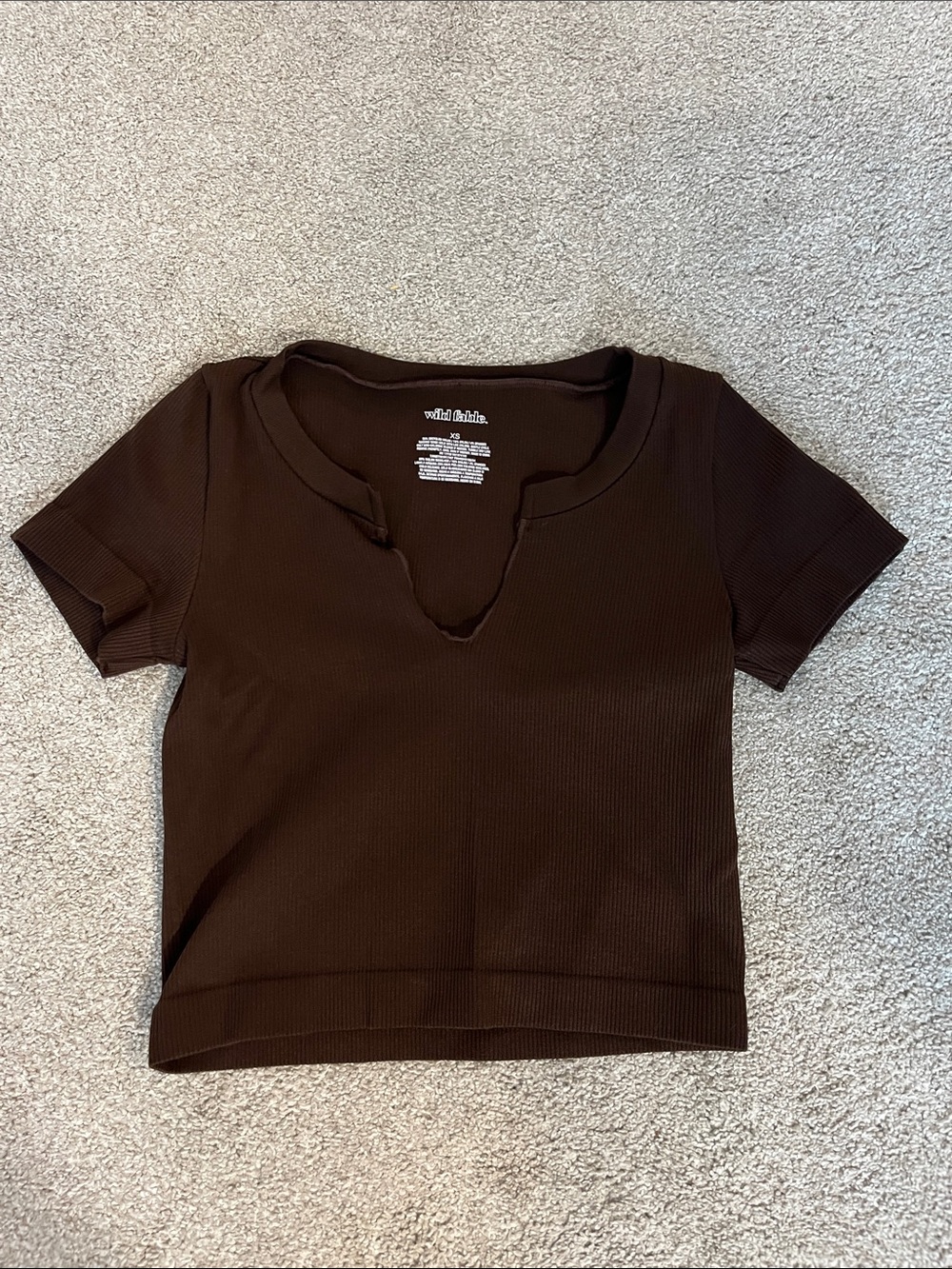 wild fable Chocolate Brown Ribbed Notch Crop Top